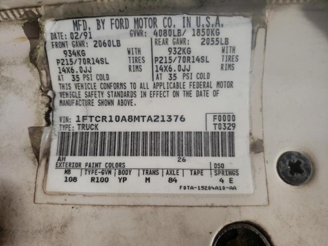 Photo 10 from auction – 1991 FORD RANGER with VIN 1FTCR10A8MTA21376