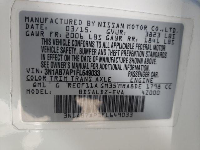 Photo 10 from auction – 2015 NISSAN SENTRA S with VIN 3N1AB7AP1FL649033