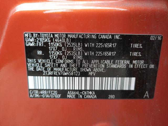 Photo 10 from auction – 2016 TOYOTA RAV4 XLE with VIN 2T3RFREV7GW458123