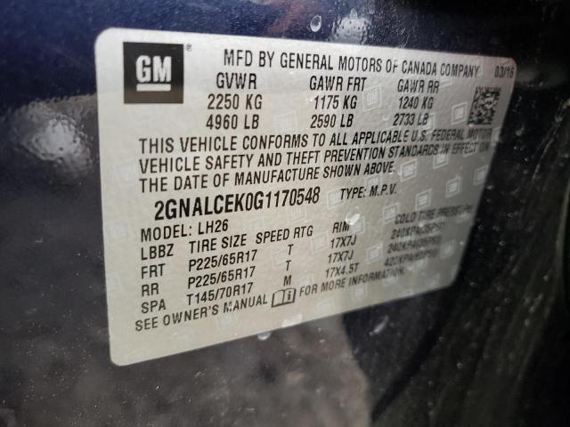 Photo 10 from auction – 2016 CHEVROLET EQUINOX LT with VIN 2GNALCEK0G1170548