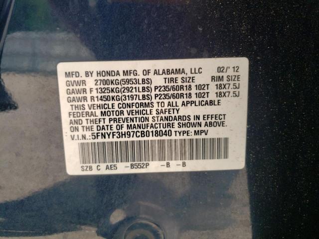 Photo 10 from auction – 2012 HONDA PILOT TOUR with VIN 5FNYF3H97CB018040