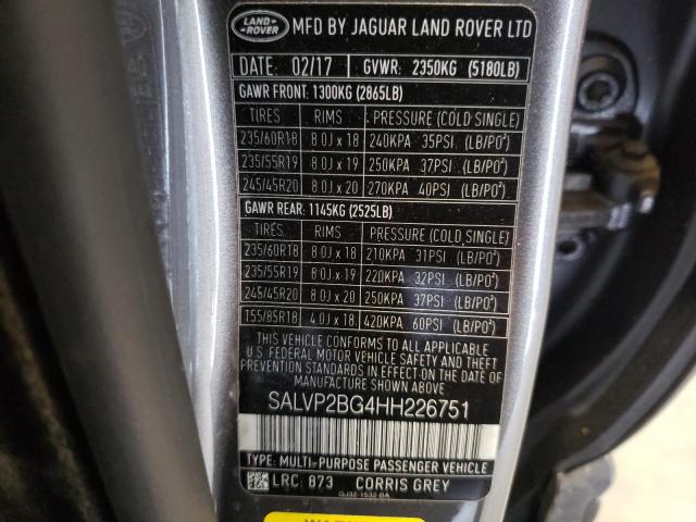 Photo 10 from auction – 2017 LAND ROVER RANGE ROVE with VIN SALVP2BG4HH226751