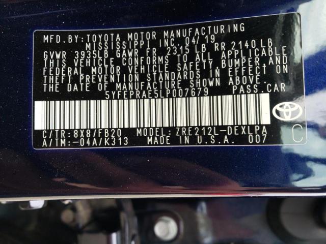 Photo 10 from auction – 2020 TOYOTA COROLLA LE with VIN 5YFEPRAE5LP007679