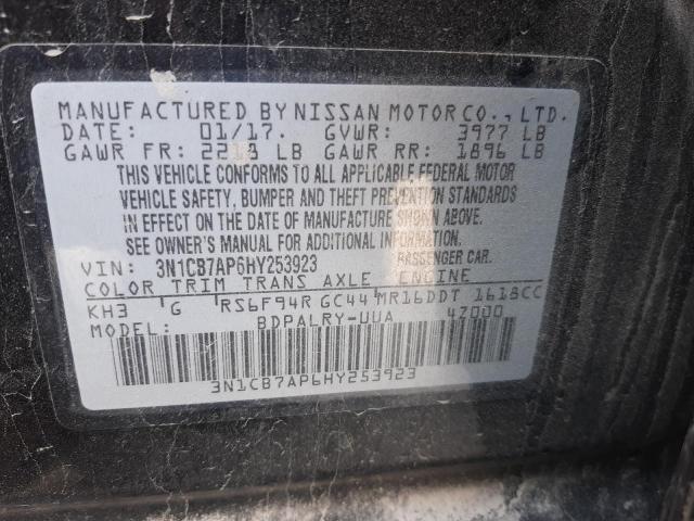 Photo 10 from auction – 2017 NISSAN SENTRA SR with VIN 3N1CB7AP6HY253923