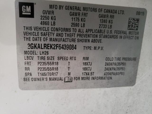 Photo 10 from auction – 2015 GMC TERRAIN SL with VIN 2GKALREK2F6439084