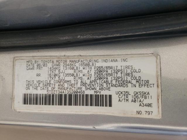 Photo 10 from auction – 2003 TOYOTA SEQUOIA SR with VIN 5TDZT34A13S200468