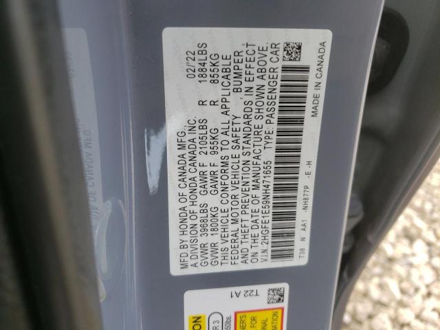 Photo 10 from auction – 2022 HONDA CIVIC SI with VIN 2HGFE1E59NH471655