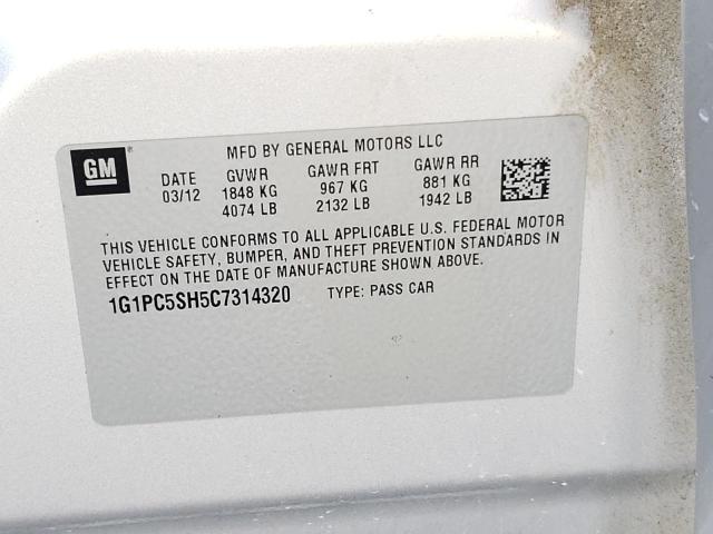 Photo 10 from auction – 2012 CHEVROLET CRUZE LS with VIN 1G1PC5SH5C7314320