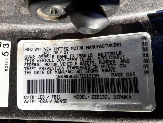 Photo 10 from auction – 2007 TOYOTA COROLLA CE with VIN 1NXBR30EX7Z919109