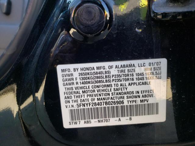 Photo 10 from auction – 2007 HONDA PILOT EX with VIN 5FNYF28407B026906