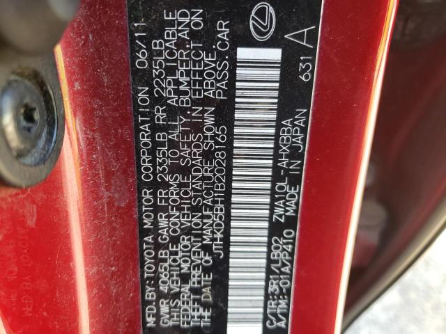 Photo 10 from auction – 2011 LEXUS CT 200 with VIN JTHKD5BH1B2028165