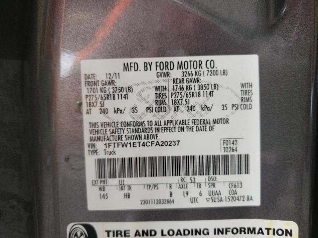Photo 10 from auction – 2012 FORD F150 SUPER with VIN 1FTFW1ET4CFA20237