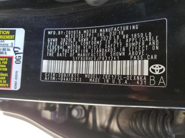 Photo 10 from auction – 2018 TOYOTA COROLLA L with VIN 5YFBURHEXJP831241