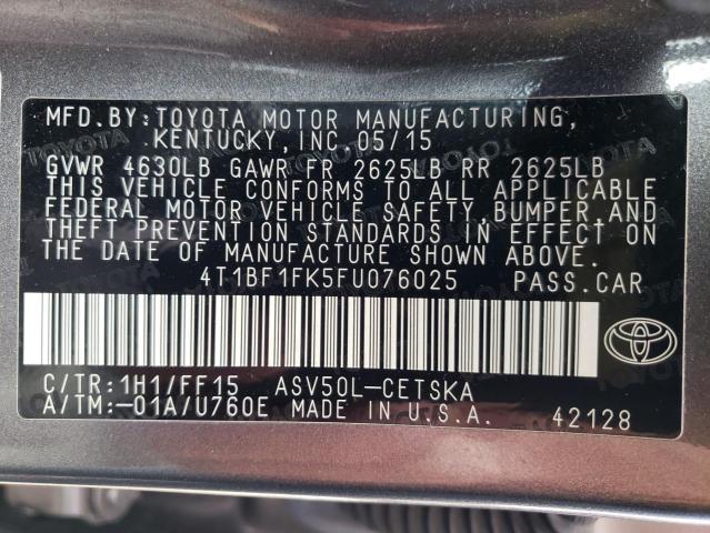 Photo 10 from auction – 2015 TOYOTA CAMRY LE with VIN 4T1BF1FK5FU076025