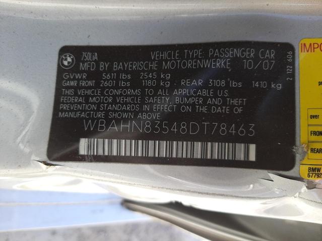 Photo 10 from auction – 2008 BMW 750 LI with VIN WBAHN83548DT78463