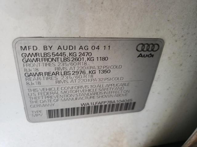 Photo 10 from auction – 2011 AUDI Q5 PREMIUM with VIN WA1LFAFP7BA104045
