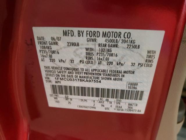 Photo 10 from auction – 2008 FORD ESCAPE XLT with VIN 1FMCU03178KA97554