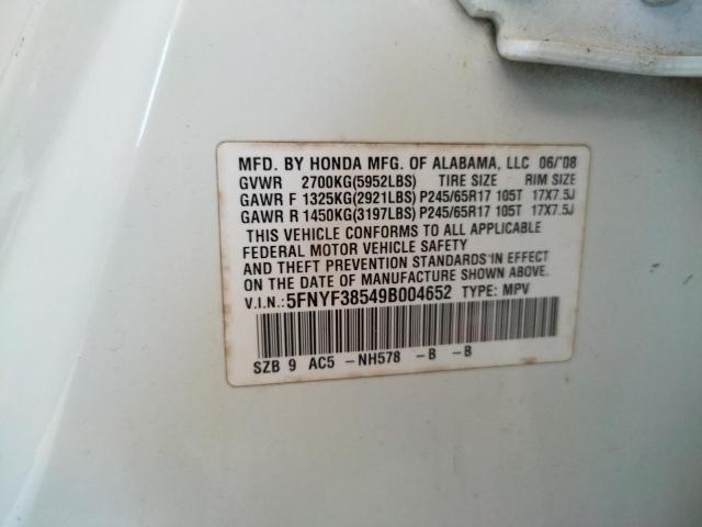 Photo 10 from auction – 2009 HONDA PILOT EXL with VIN 5FNYF38549B004652
