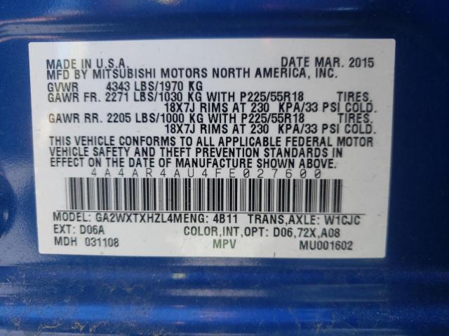 Photo 10 from auction – 2015 MITSUBISHI OUTLANDER with VIN 4A4AR4AU4FE027600