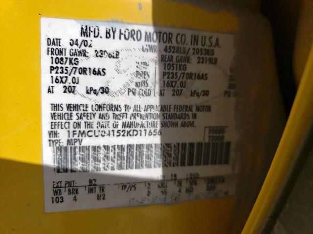 Photo 10 from auction – 2002 FORD ESCAPE XLT with VIN 1FMCU04152KD11656