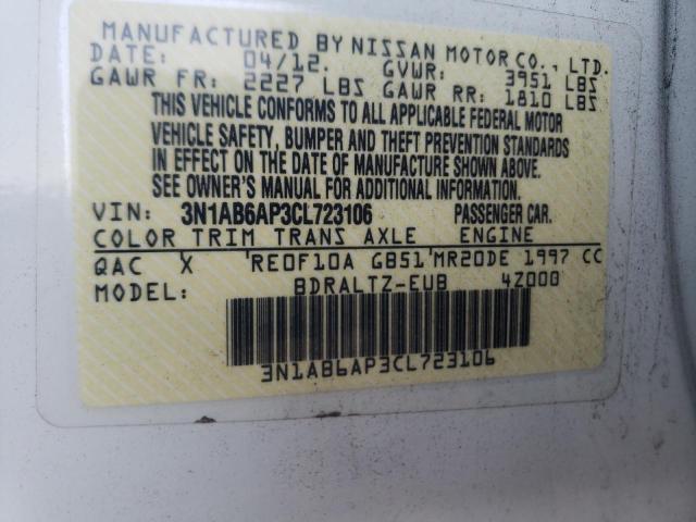 Photo 10 from auction – 2012 NISSAN SENTRA 2.0 with VIN 3N1AB6AP3CL723106