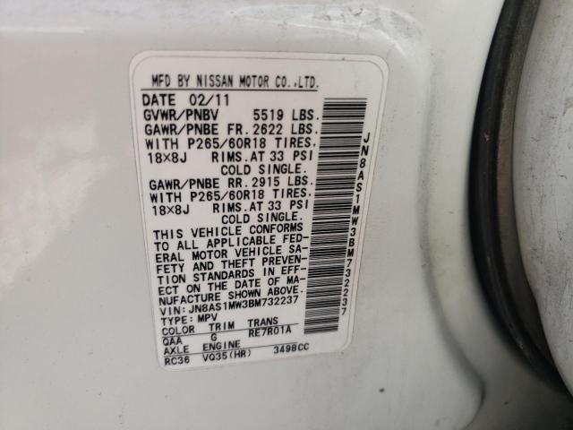 Photo 10 from auction – 2011 INFINITI FX35 with VIN JN8AS1MW3BM732237