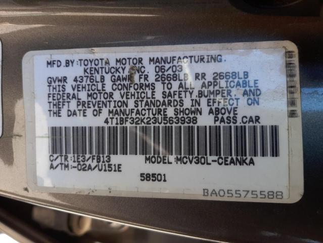 Photo 10 from auction – 2003 TOYOTA CAMRY LE with VIN 4T1BF32K23U563938