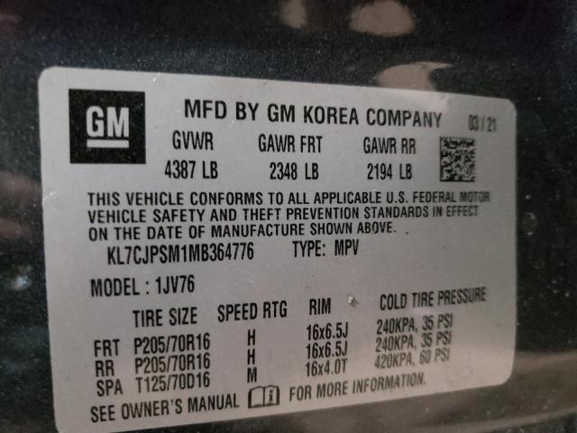 Photo 10 from auction – 2021 CHEVROLET TRAX 1LT with VIN KL7CJPSM1MB364776
