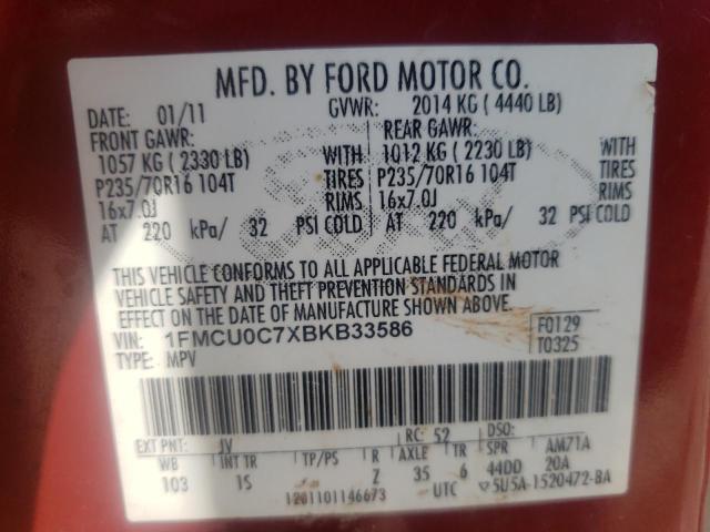 Photo 10 from auction – 2011 FORD ESCAPE XLS with VIN 1FMCU0C7XBKB33586