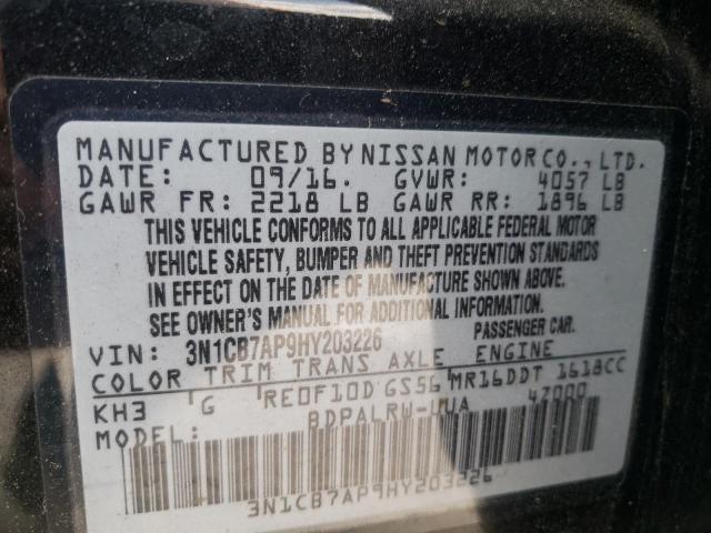 Photo 10 from auction – 2017 NISSAN SENTRA SR with VIN 3N1CB7AP9HY203226