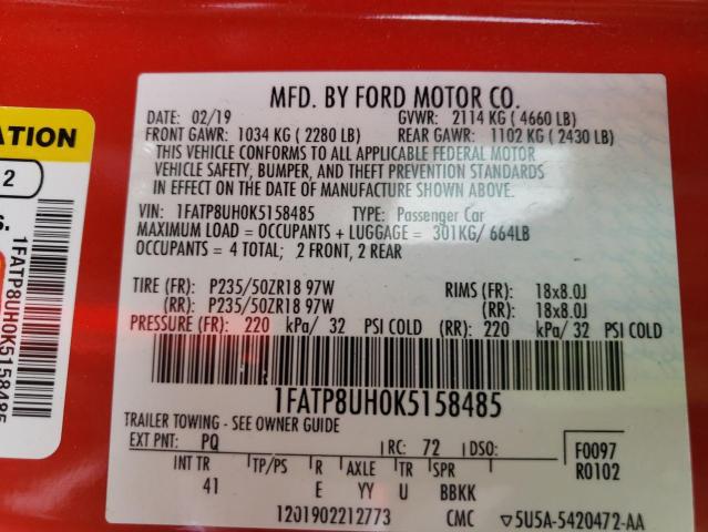 Photo 10 from auction – 2019 FORD MUSTANG with VIN 1FATP8UH0K5158485