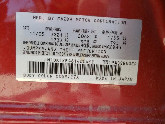 Photo 10 from auction – 2006 MAZDA 3 I with VIN JM1BK12F461460422