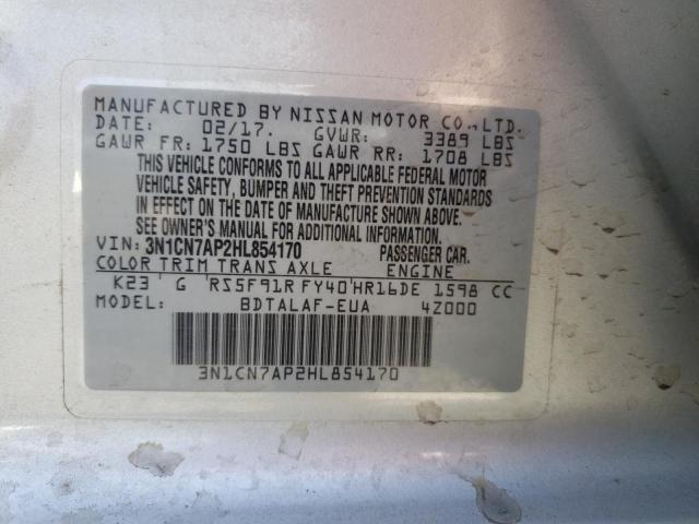 Photo 10 from auction – 2017 NISSAN VERSA S with VIN 3N1CN7AP2HL854170