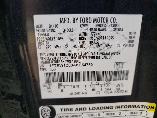 Photo 10 from auction – 2010 FORD F150 SUPER with VIN 1FTEW1C80AKC54759