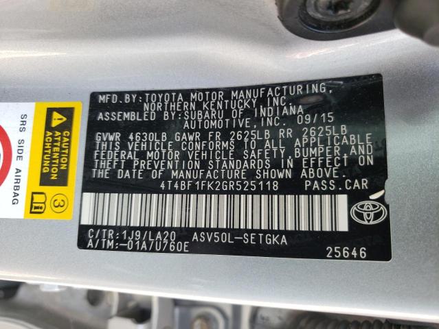 Photo 10 from auction – 2016 TOYOTA CAMRY LE with VIN 4T4BF1FK2GR525118