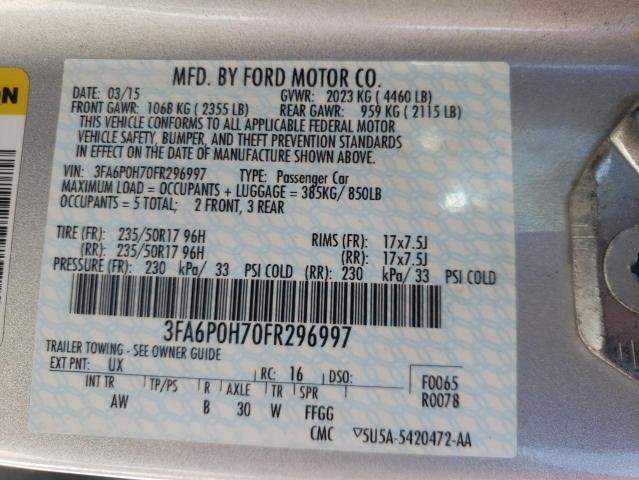 Photo 10 from auction – 2015 FORD FUSION SE with VIN 3FA6P0H70FR296997