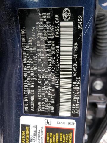 Photo 10 from auction – 2014 TOYOTA CAMRY L with VIN 4T4BF1FK5ER404998