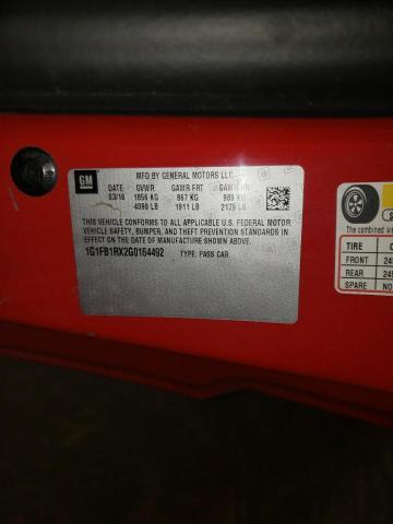Photo 10 from auction – 2016 CHEVROLET CAMARO LT with VIN 1G1FB1RX2G0164492