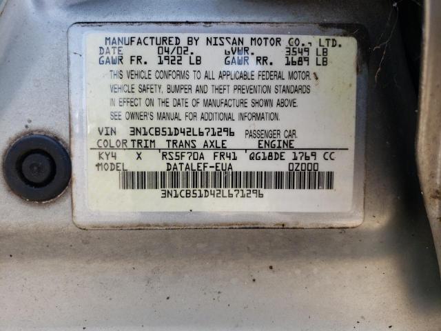 Photo 10 from auction – 2002 NISSAN SENTRA XE with VIN 3N1CB51D42L671296