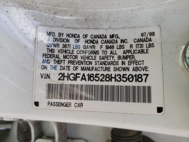 Photo 10 from auction – 2008 HONDA CIVIC LX with VIN 2HGFA16528H350187