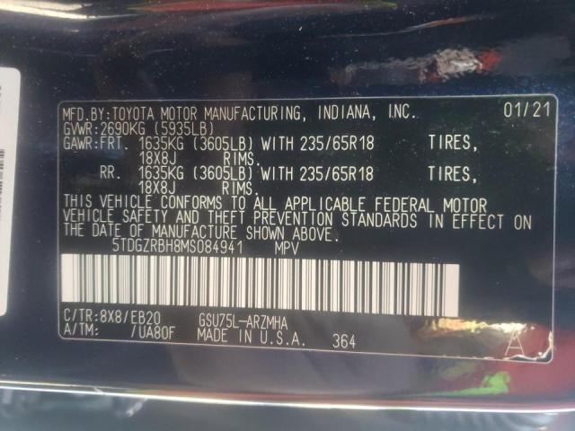Photo 10 from auction – 2021 TOYOTA HIGHLANDER with VIN 5TDGZRBH8MS084941