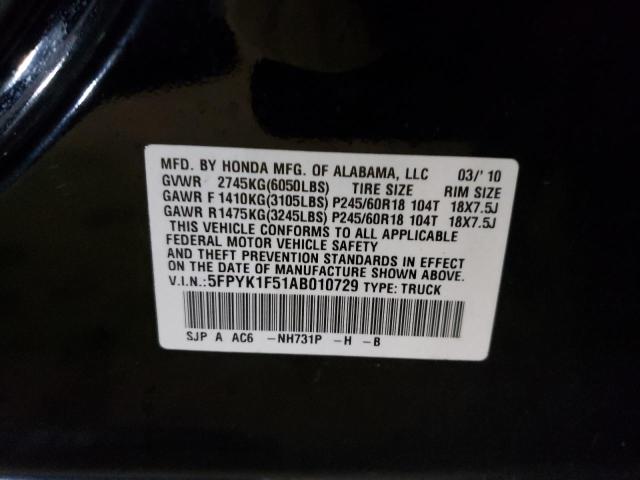 Photo 10 from auction – 2010 HONDA RIDGELINE with VIN 5FPYK1F51AB010729