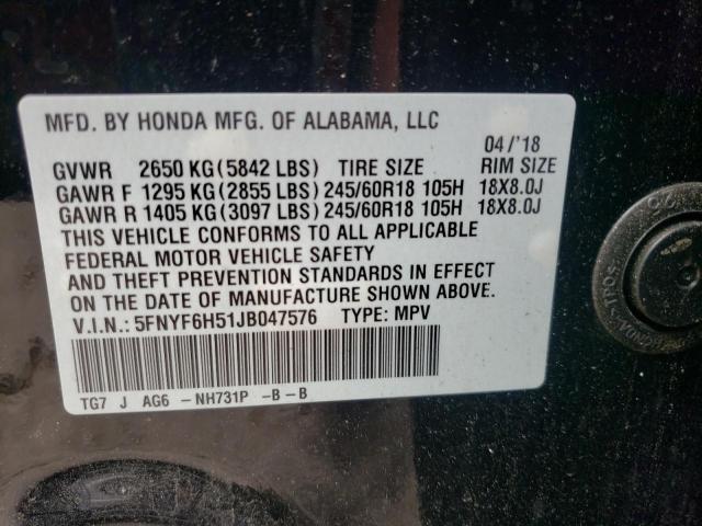 Photo 10 from auction – 2018 HONDA PILOT EXL with VIN 5FNYF6H51JB047576
