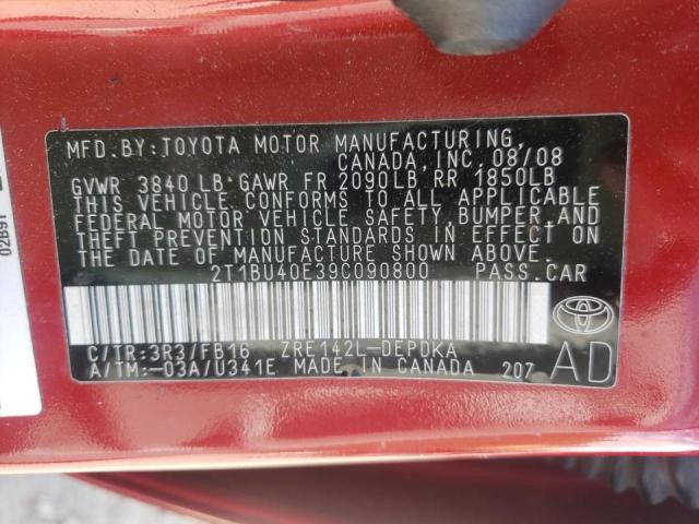 Photo 10 from auction – 2009 TOYOTA COROLLA BA with VIN 2T1BU40E39C090800