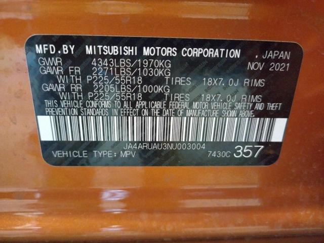 Photo 10 from auction – 2022 MITSUBISHI OUTLANDER with VIN JA4ARUAU3NU003004