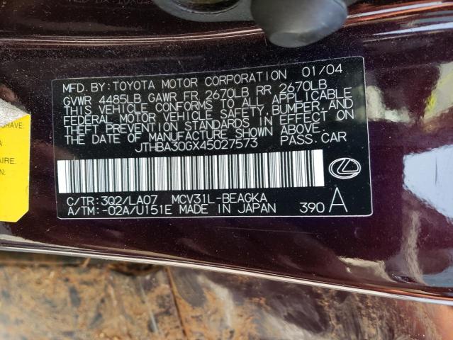 Photo 10 from auction – 2004 LEXUS ES 330 with VIN JTHBA30GX45027573
