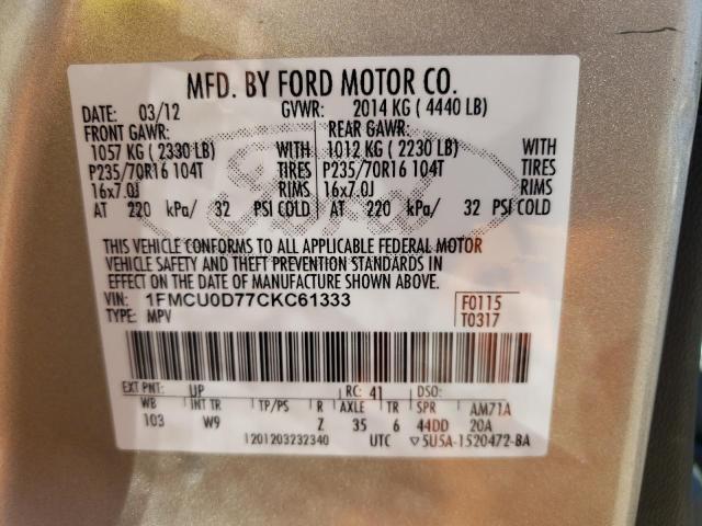 Photo 10 from auction – 2012 FORD ESCAPE XLT with VIN 1FMCU0D77CKC61333