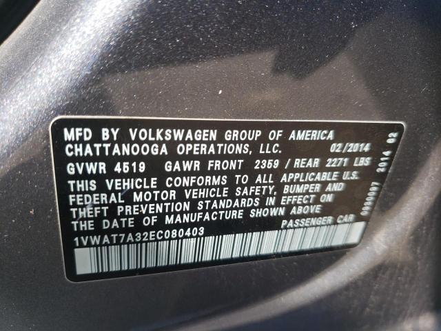 Photo 10 from auction – 2014 VOLKSWAGEN PASSAT S with VIN 1VWAT7A32EC080403
