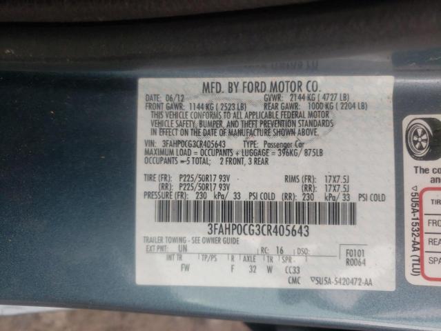 Photo 10 from auction – 2012 FORD FUSION with VIN 3FAHP0CG3CR405643