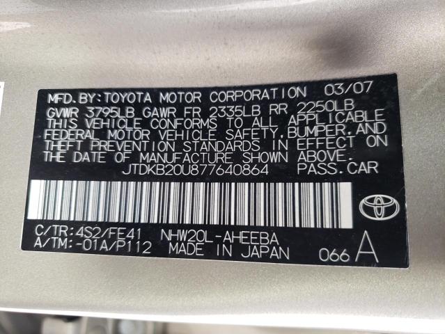 Photo 10 from auction – 2007 TOYOTA PRIUS with VIN JTDKB20U877640864
